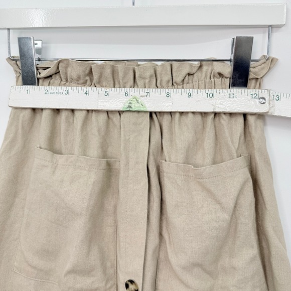 Linen Blend Button Front Skirt Womens XS Beige Paperbag Waist Minimalist Indie - Picture 5 of 7
